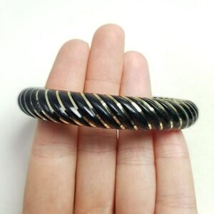 Vintage Black and Gold Tone Spiral Design Bangle Bracelet, Stacking Estate